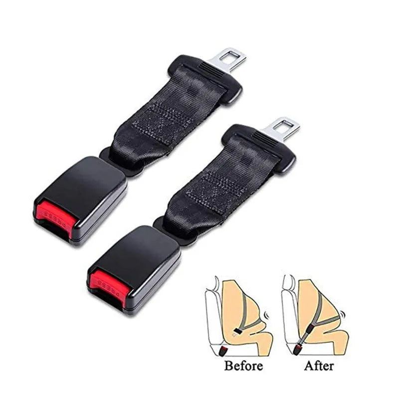 Black car seat belt extender with 36cm ribbon extension strap and 21mm belt insert