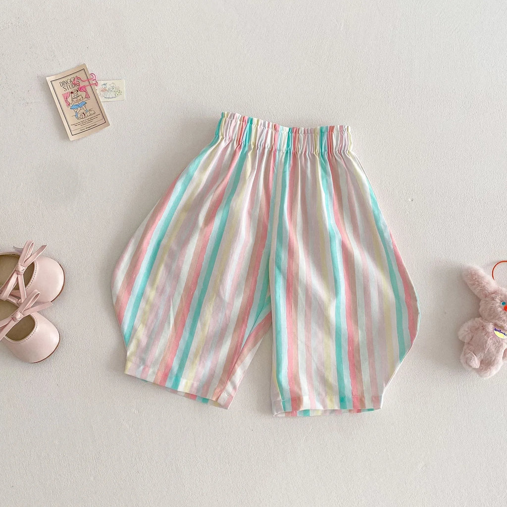 Girls anti-mosquito cotton trousers in Floral Strip pattern, mid-waist design, suitable for height 100 cm