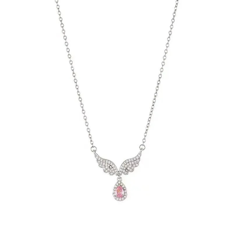 Women's sterling silver necklace showing Angel Wings and Fishtail pendant options on an adjustable O-ring chain.