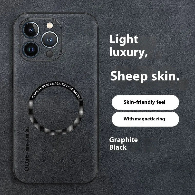 Magnetic Sheepskin All-inclusive Drop-resistant Business Phone Case Compatible with iPhone 12-16 Pro Max Series in Graphite Black Dark Night Green Sapphire Blue Golden Brown Galactic Gray
