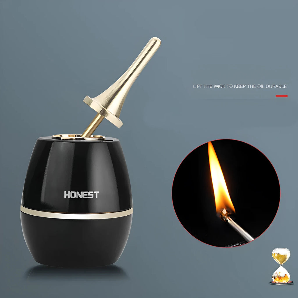 Personalised metal oil-electric hybrid lighter with match igniter in flame pattern finish, 135mm x 60mm