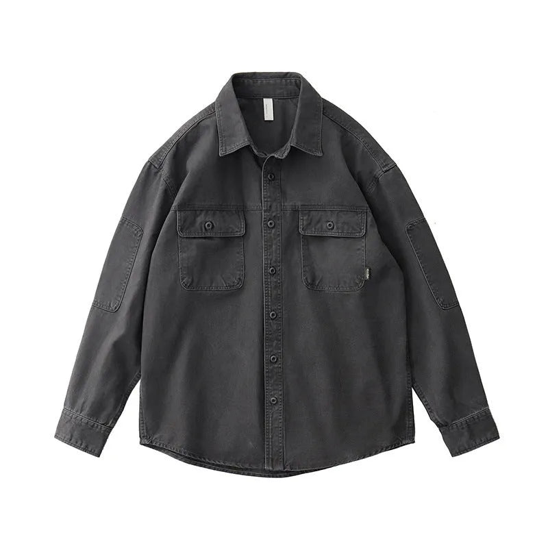Men's long sleeve striped cardigan shirt in Army Green with loose fit
