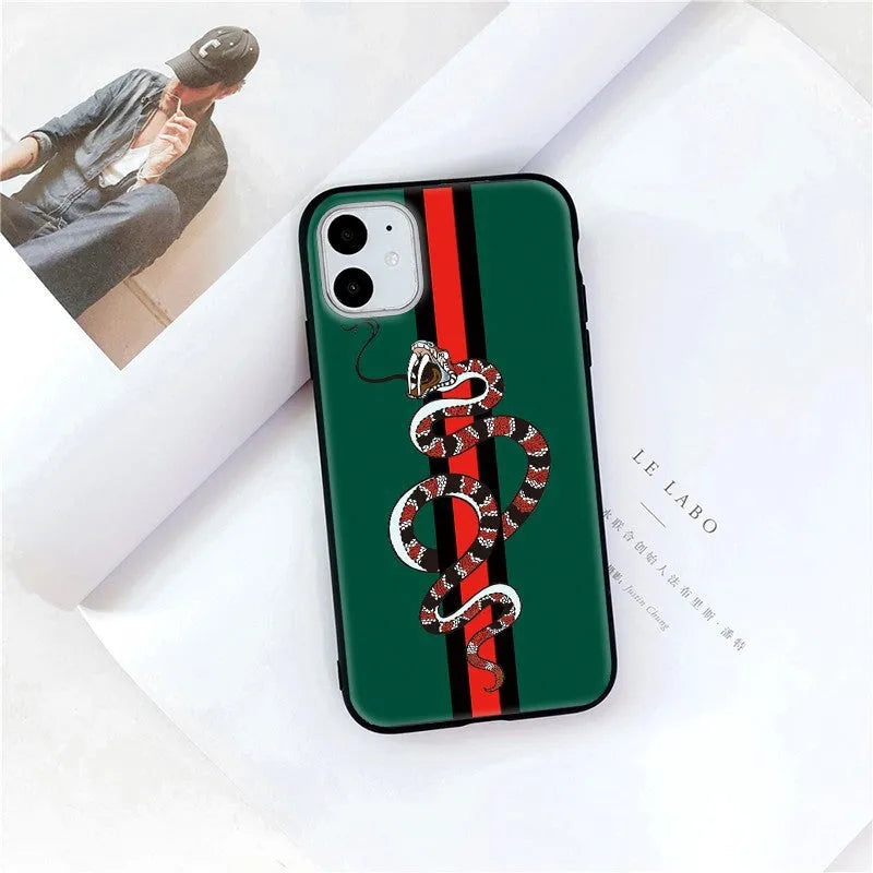Frosted soft silicone iPhone case featuring a cartoon snake pattern design.