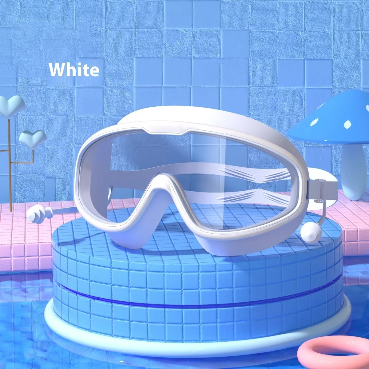Children's large frame non-fogging waterproof swimming goggles in pink and blue