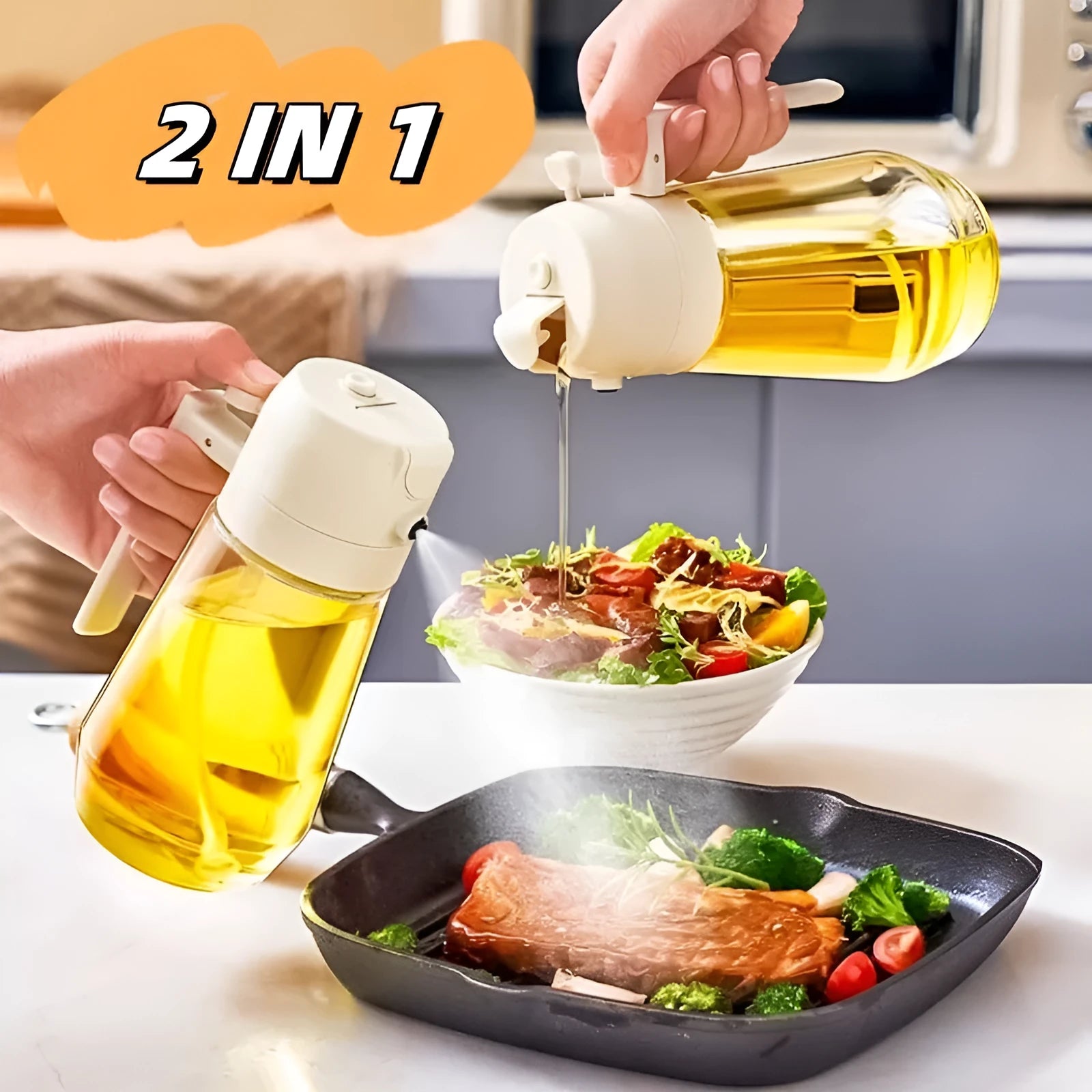 470ml glass kitchen oil sprayer dispenser bottle with ergonomic handle in four colour options