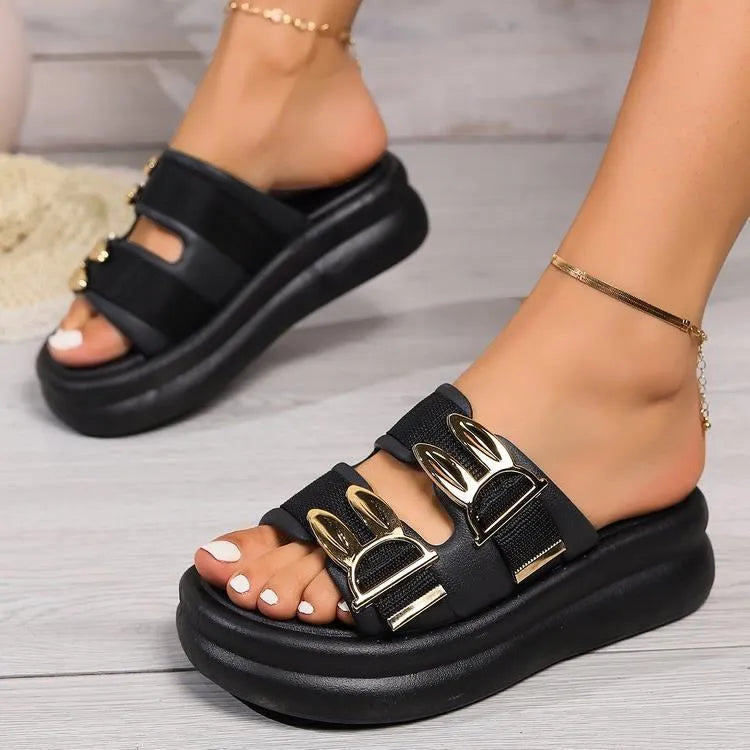 Women's suede slippers with a thick rubber sole in apricot, black, and off-white.