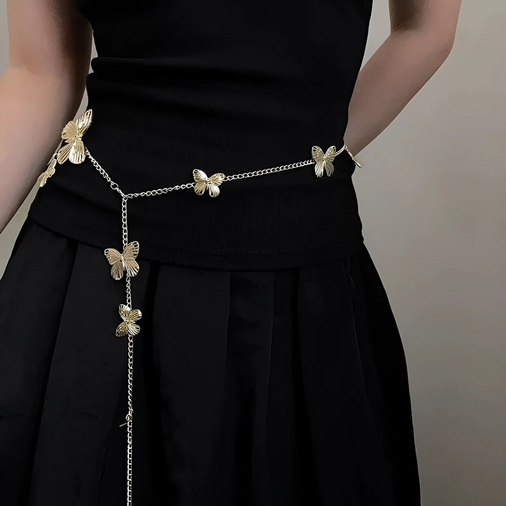 Golden butterfly waist chain with alloy construction and single circle design