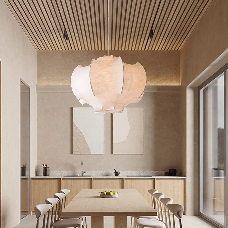 Designer silk chandelier with iron frame and artificial silk shade in silent wind style, three size options 40cm 50cm 60cm