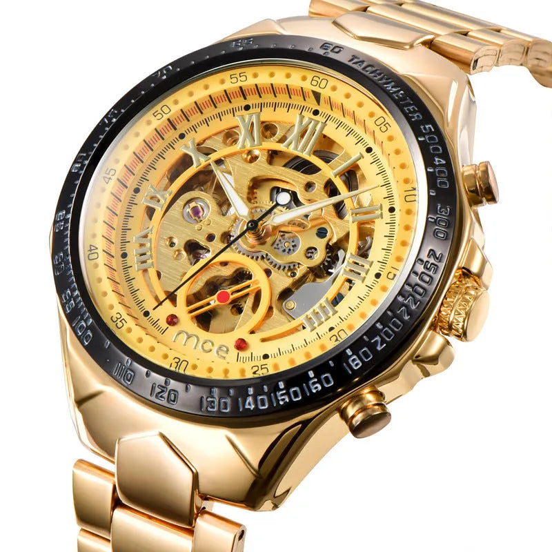 MCE automatic mechanical men's watch with explosion-proof and anti-magnetic features on stainless steel bracelet