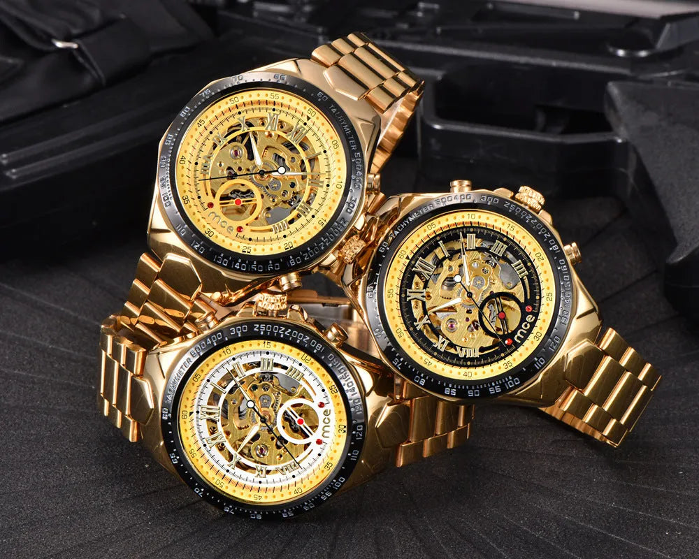 MCE automatic mechanical men's watch with explosion-proof and anti-magnetic features on stainless steel bracelet