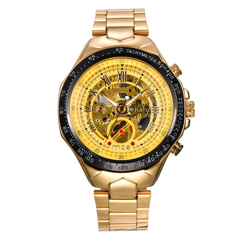 MCE automatic mechanical men's watch with explosion-proof and anti-magnetic features on stainless steel bracelet