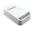 White UV disinfection box with closed lid, shown with scale indicating its 218mm length.