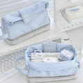 Folding double-layer student pencil case in dark blue, blue, or cream white colour