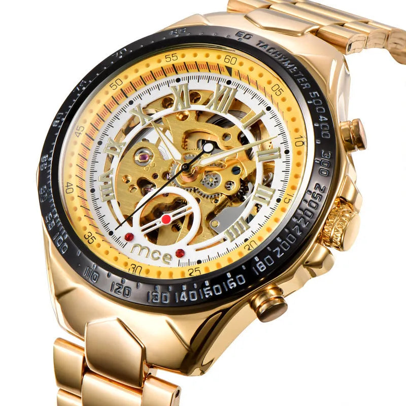 MCE automatic mechanical men's watch with explosion-proof and anti-magnetic features on stainless steel bracelet