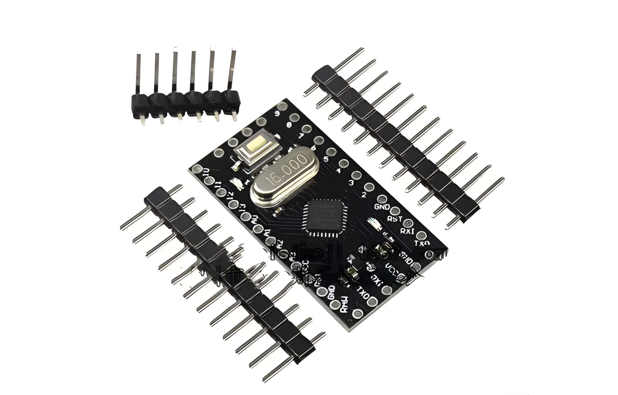 Mini Pro ATMEGA328P 5V 16MHz microcontroller development board with pin headers and compact 33.3x18.0mm size