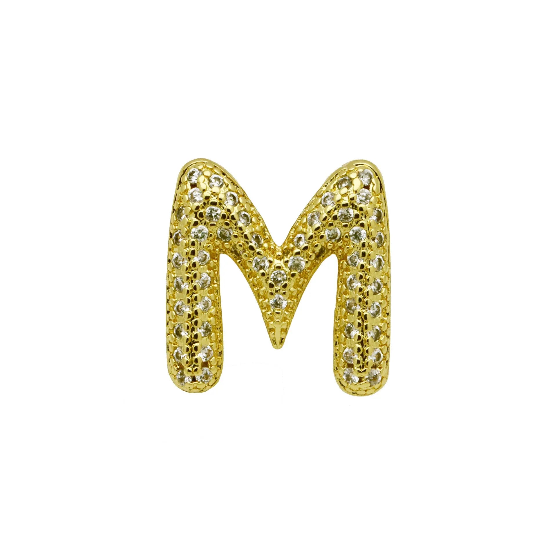 Copper letter bracelet with a single 'A' charm featuring micro inlaid zirconium detail on a gold-finished chain.