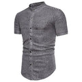 Men's casual short sleeve shirt in black, brown, and gray cotton blend, sizes M to 3XL