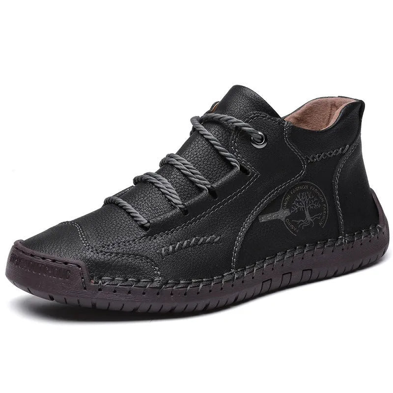 Men's leather high-top work shoes with round toe and lace-up closure in various colours