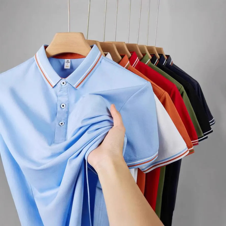 Men's slim fit cotton polo shirt with collar and short sleeves in multiple colour options
