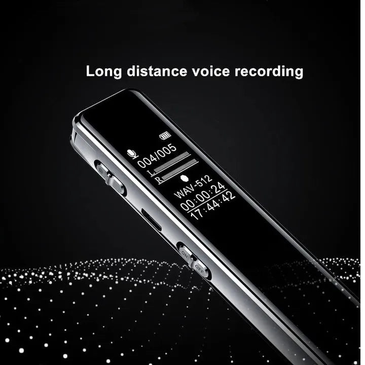 Black professional noise reduction recording pen with LCD screen and bidirectional microphone, 108mm length