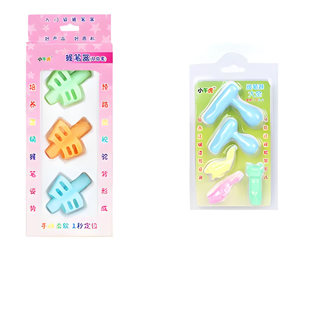 Children's soft rubber pen holder for posture correction with cartoon animal design options