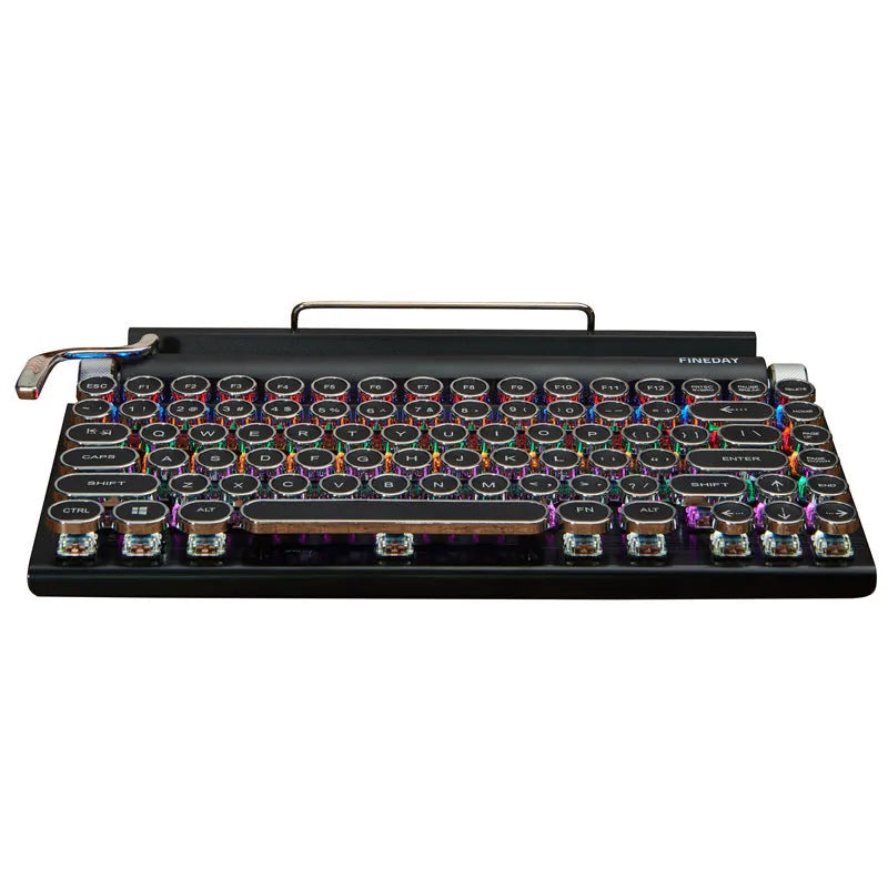Black retro typewriter style mechanical keyboard with Bluetooth connectivity and seven-colour backlight