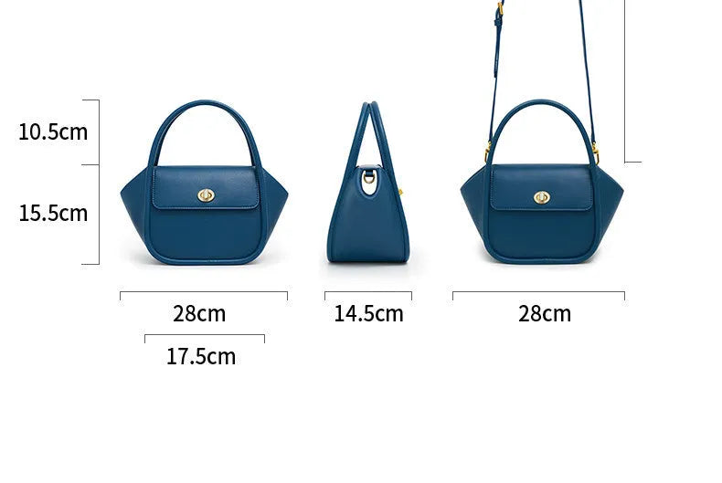 Wing shape cow leather cross-body handbag with buckle detail and fabric lining