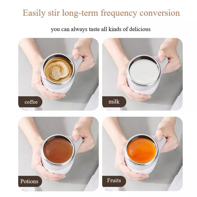 Rechargeable automatic stirring cup with magnetic stirrer, white or brown, 304 stainless steel inner, 301-400ml capacity