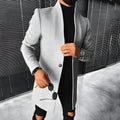 Grey men's stand-up collar mid-length woolen coat on model