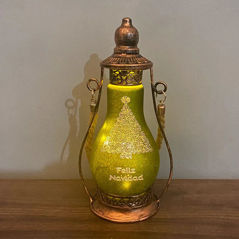 New Chinese style glass LED oil lamp ornament in red, hanging as decorative Christmas lighting.