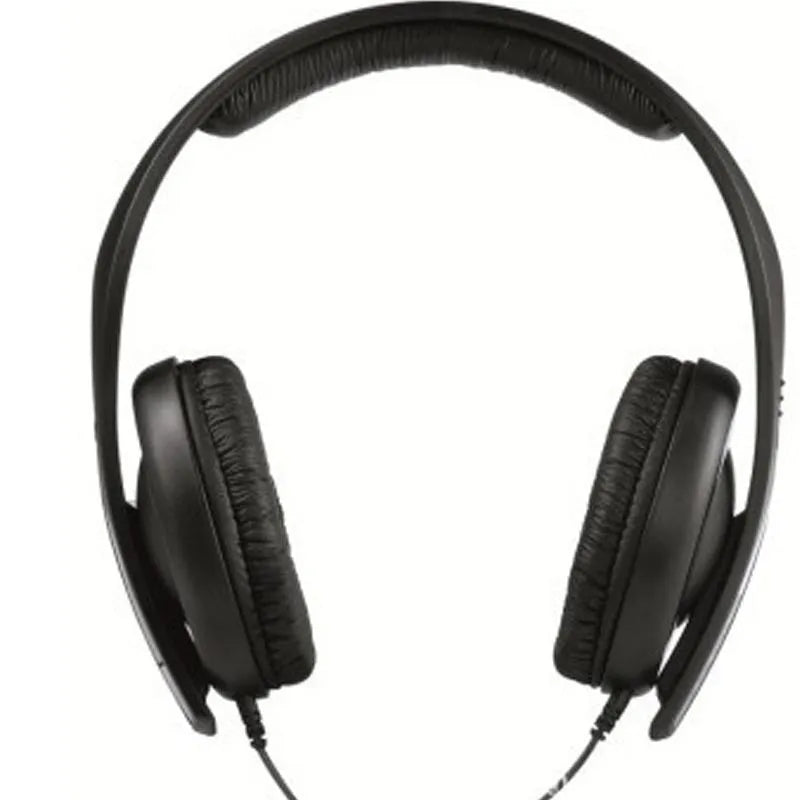 Black wired head-mounted monitor headphones with 40mm driver and 2.5m cable on a desk