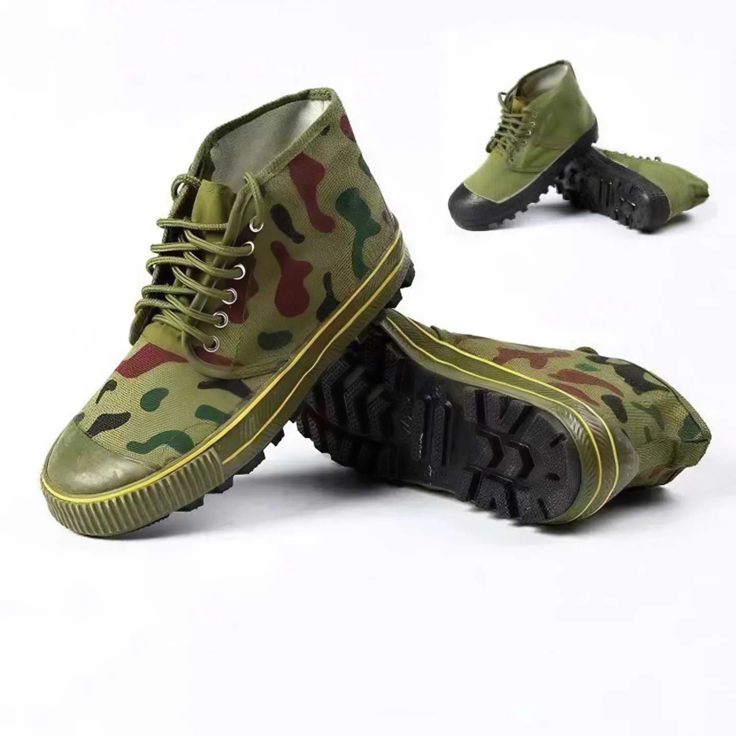 Anti-slip anti-odour outdoor work safety shoes in army green high-top design