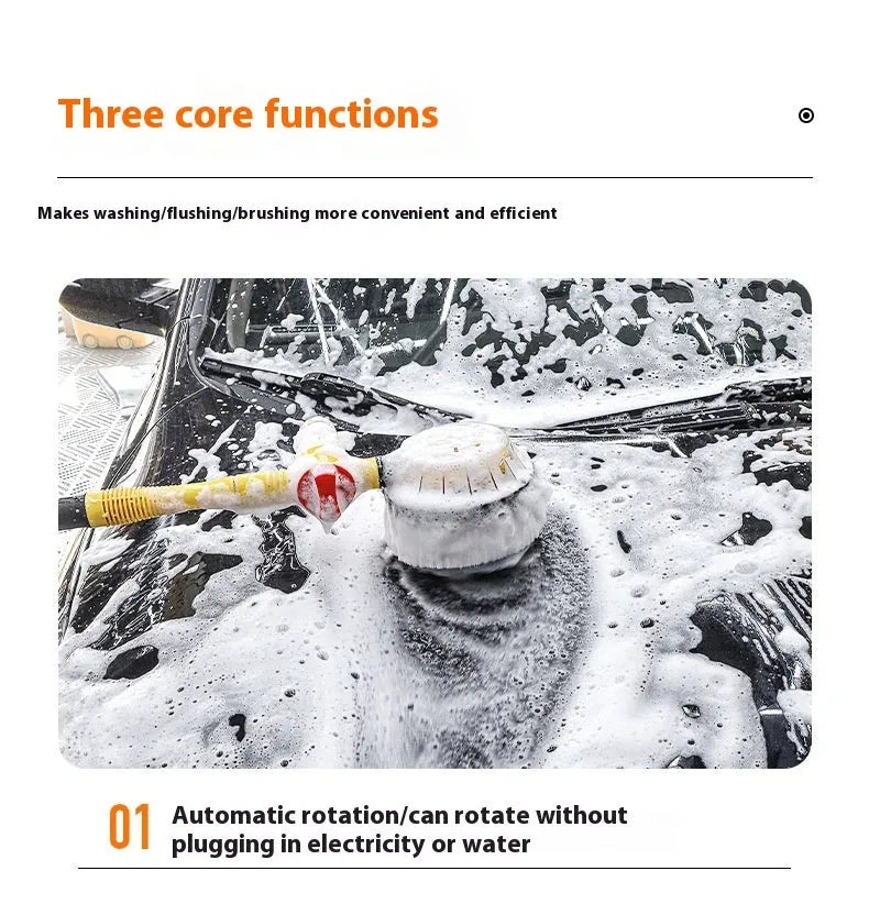 Yellow car wash mop with hydraulic controls and dual-material brush head