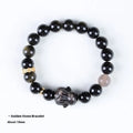 Handmade obsidian bracelet with lying rabbit charm in Jin Yaoshi and grey agate beads