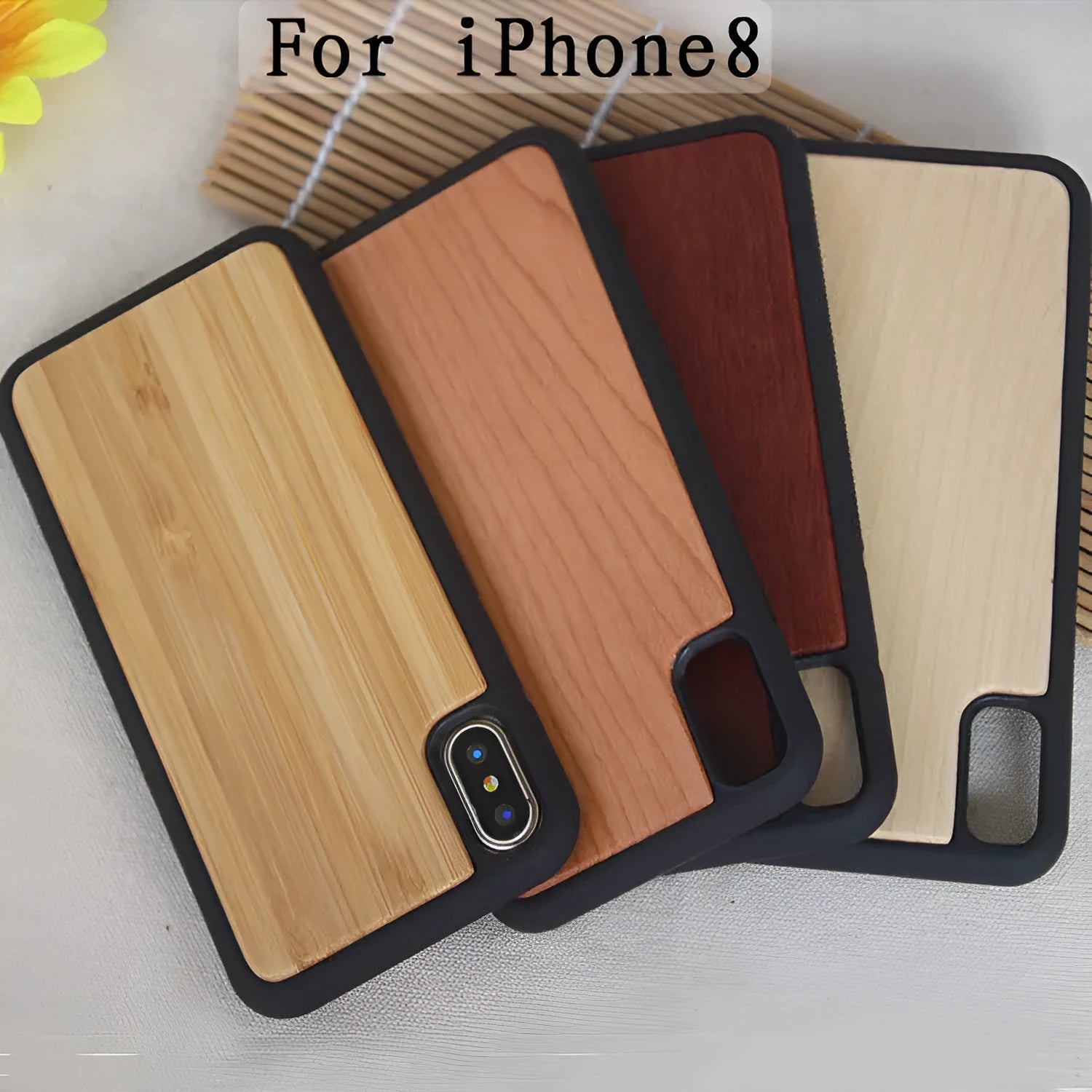 Wooden phone case with carbonised bamboo frame and TPU plastic shell for iPhone