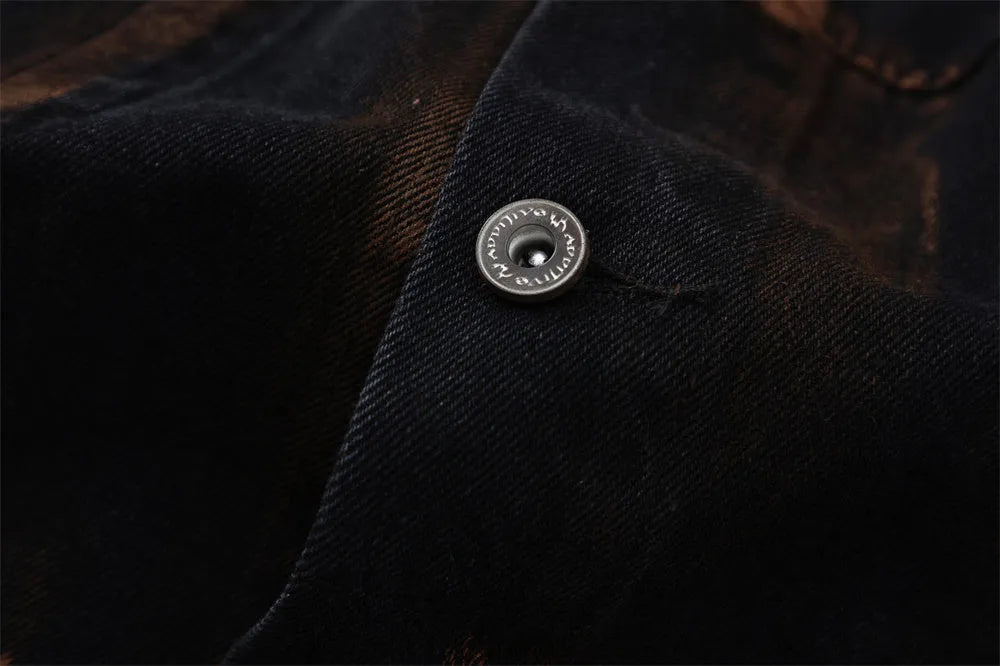 Men's black cotton denim jacket, street style, available in sizes M L XL