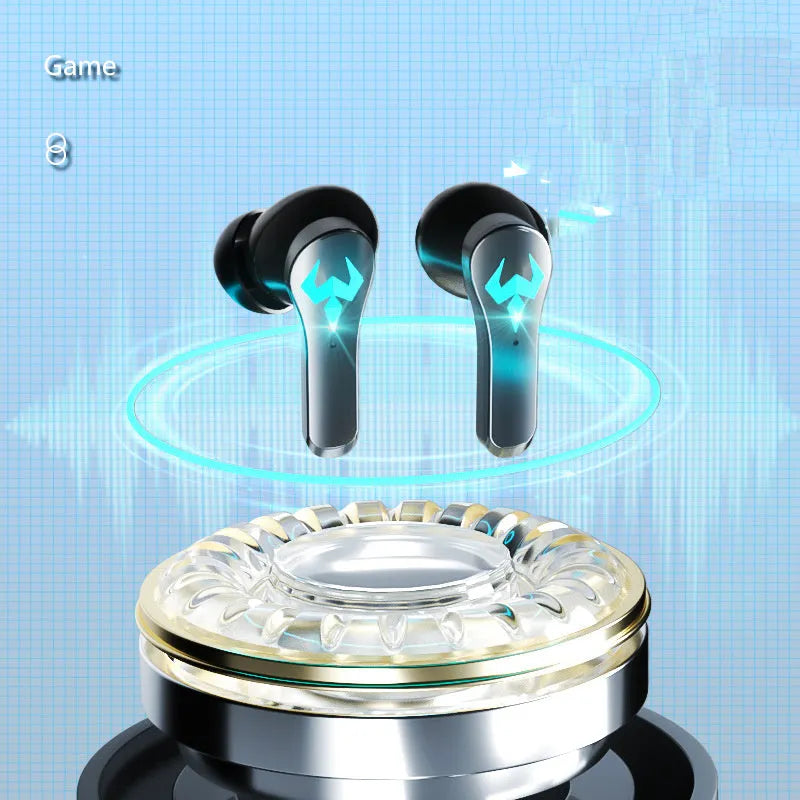Black wireless Bluetooth sports headphones with in-ear design and bilateral earpieces