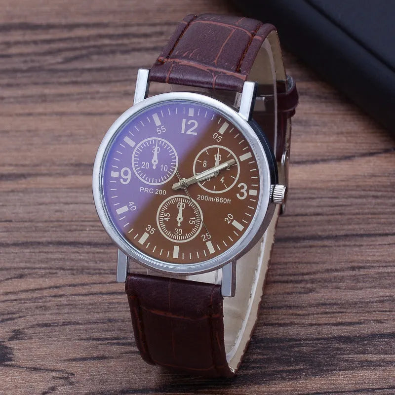 Men's watch with 38mm blue glass dial and PU strap