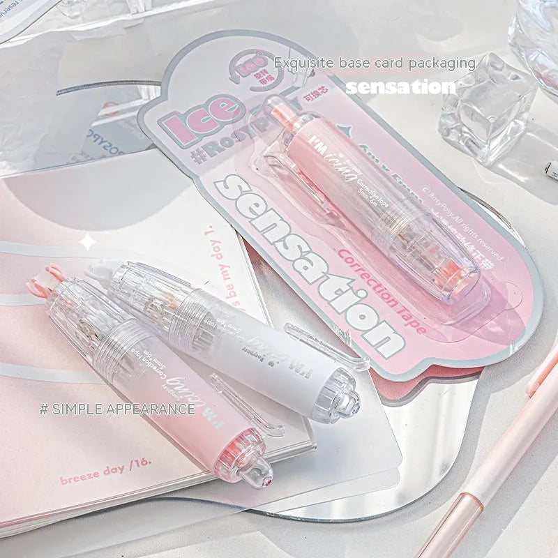 Press correction tape in white colour showing applicator and tape head, compact 5x6cm size