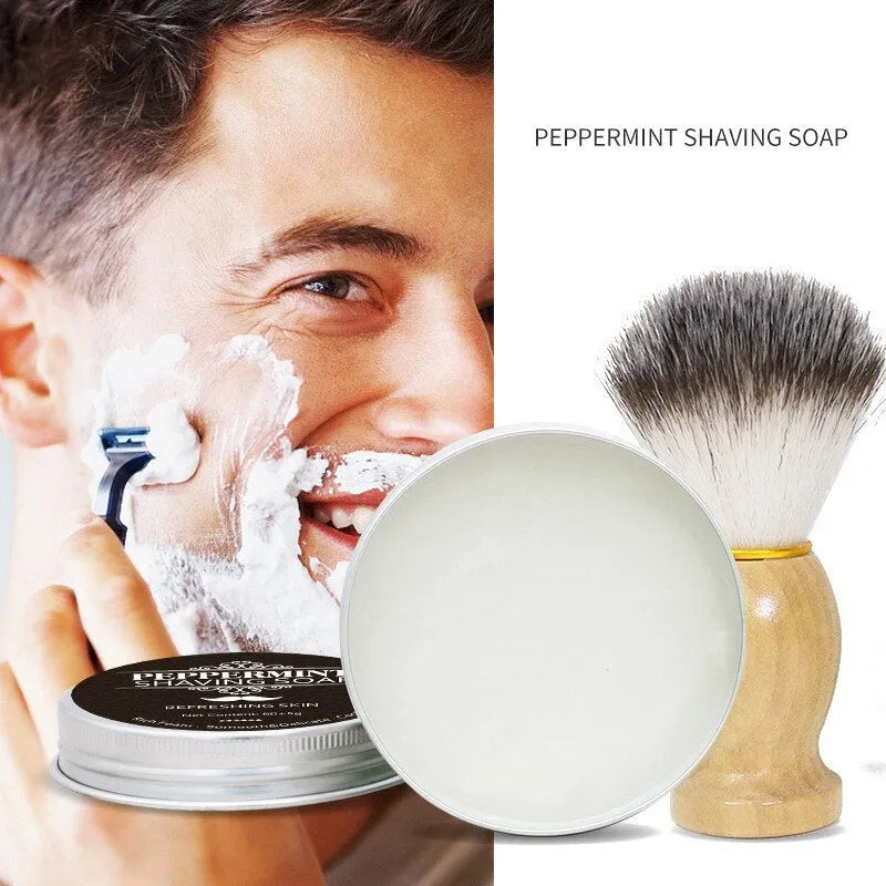 Mint scented men's handmade shaving soap in aluminium box with rich foam for smooth beard shave