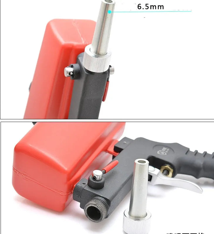 Portable black pneumatic sandblasting gun with 21-litre tank and 6.5mm nozzle for surface treatment