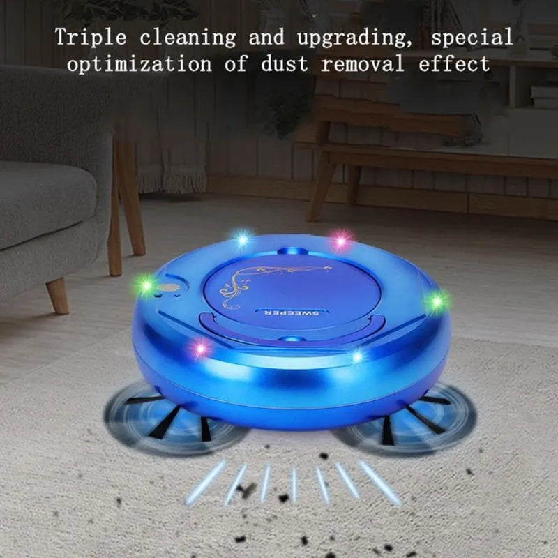 Lazy Smart Vacuum Cleaner in black on a tile floor with charging dock, brush and rag visible