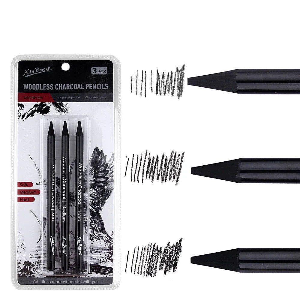 Six full lead graphite sketching pencils in HB, 2B, 4B, 6B, 8B, and EE grades arranged on a white background