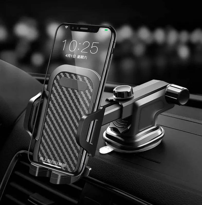 Black car phone holder with ABS and EVA grip, adjustable for phones 58-80mm wide and 4.0-7.0 inch screens