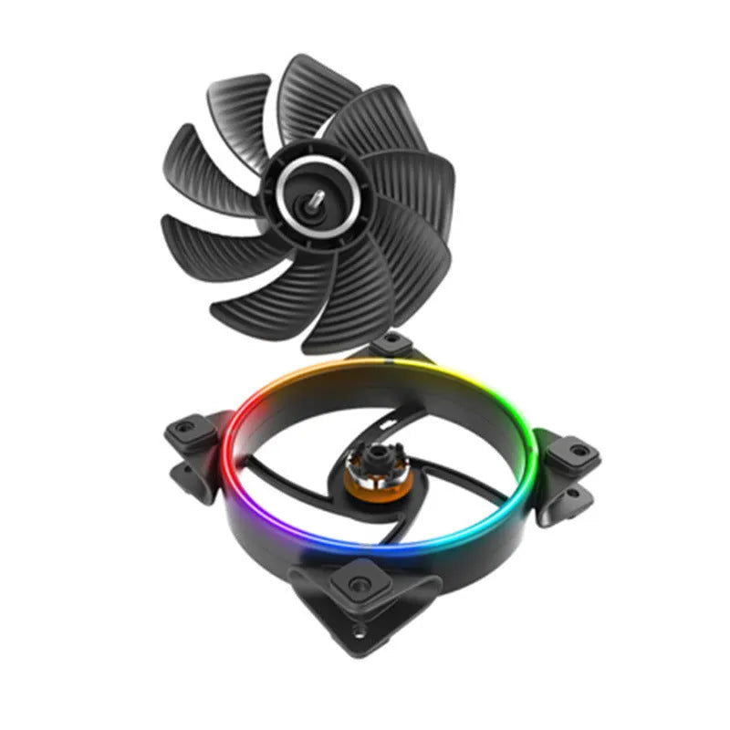 Three black 12cm FRGB lighting PC case fans with transparent blades on a dark background.