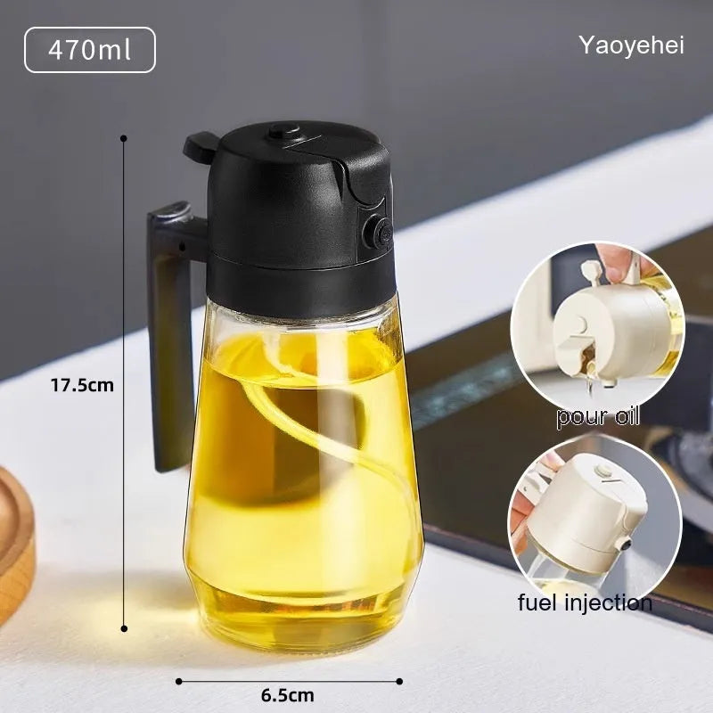470ml glass kitchen oil sprayer dispenser bottle with ergonomic handle in four colour options