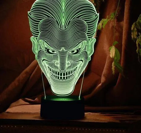 USB-powered 3D LED lamp showing seven colour options with touch control and compact desktop design