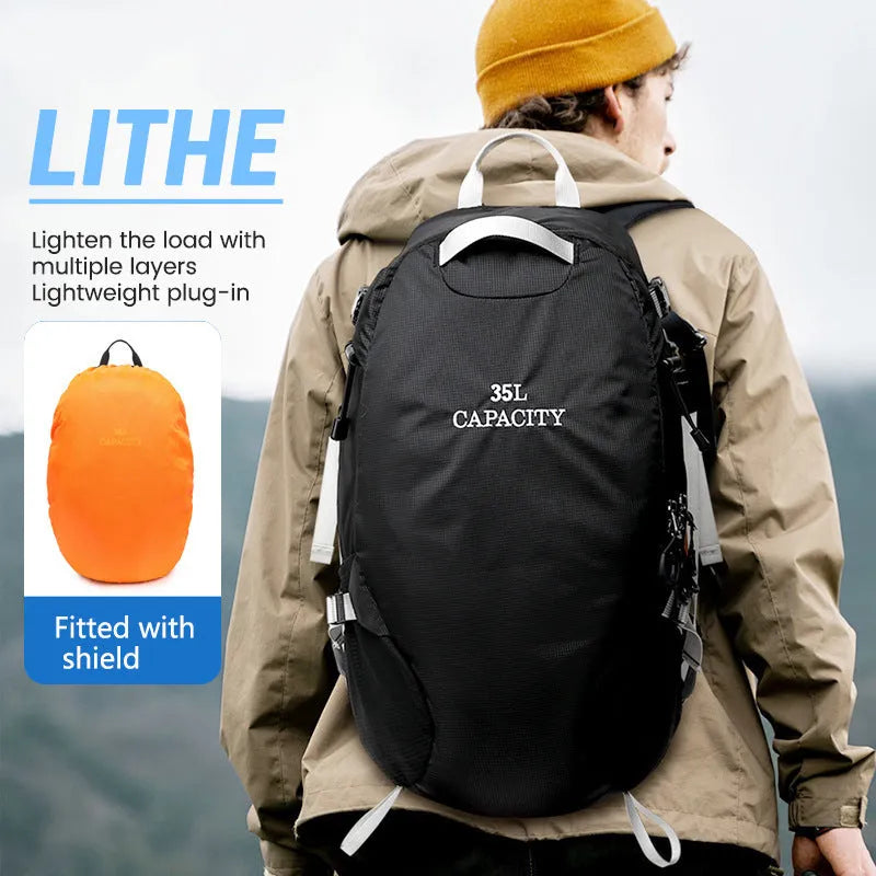 Outdoor multifunctional waterproof hiking backpack in black, capacity below 20L, Oxford cloth material