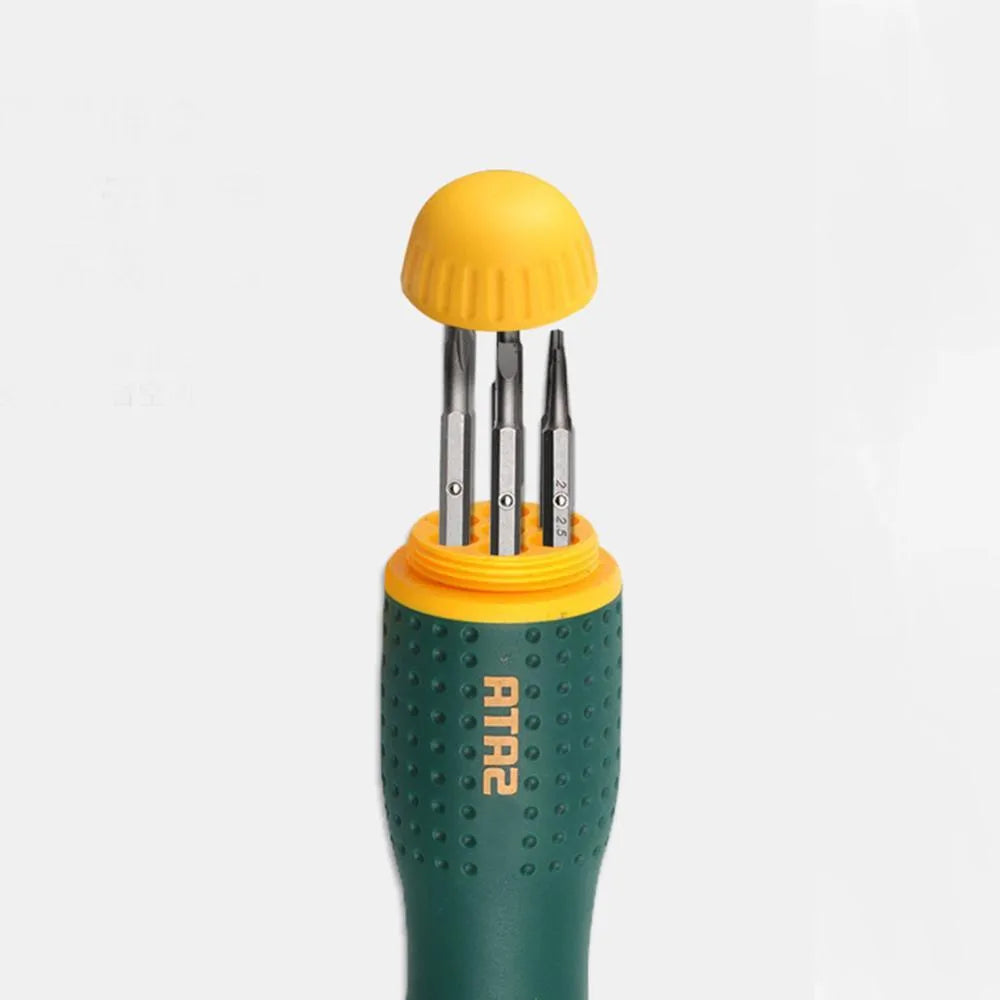 19 in 1 green ratchet screwdriver set with SVCM steel precision bits and ergonomic handle