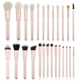 26-piece pink professional makeup brush set with wooden handles and wool bristles for face application
